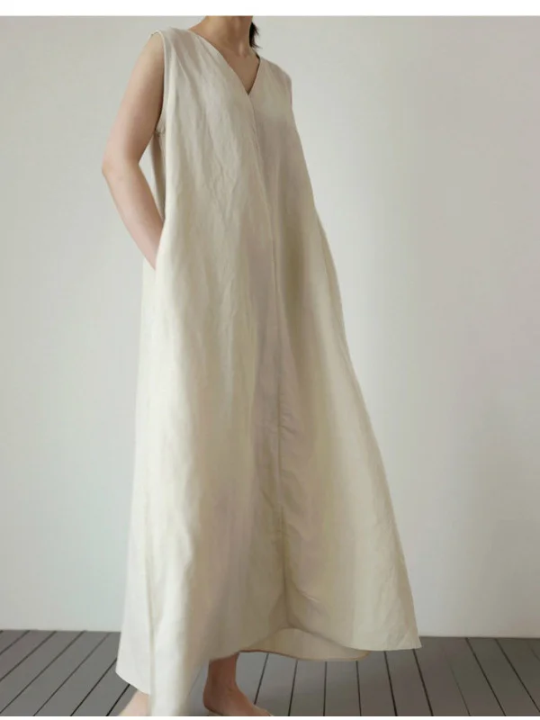 Retro Loose V-Neck Sleeveless Vest Maxi Dress