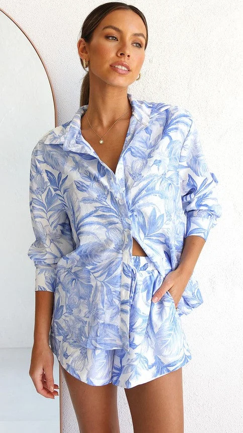Blue Floral Button Down Shirt