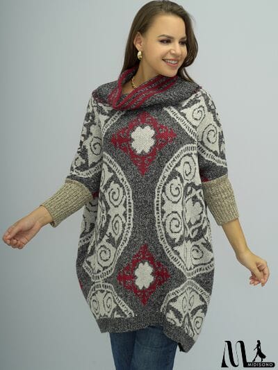 MidiSono - Turtleneck Dropped Shoulder Batwing Sleeve Sweater