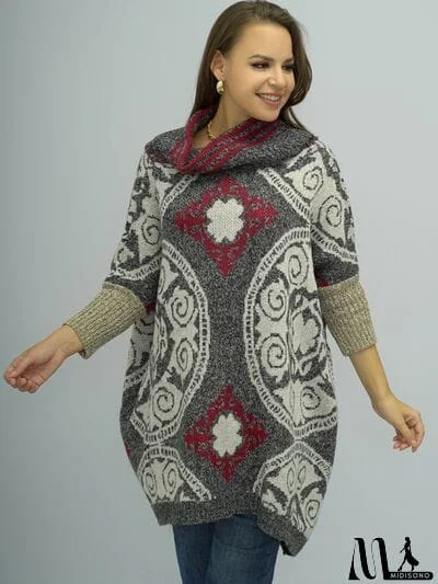 MidiSono - Turtleneck Dropped Shoulder Batwing Sleeve Sweater