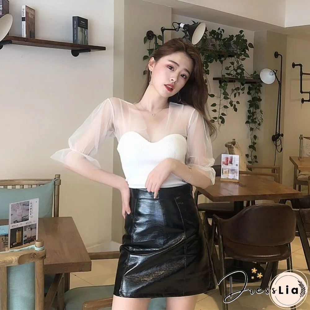 T-Shirts Women Elegant Patchwork Design Summer Sexy Backless All-Match Basic V-Neck