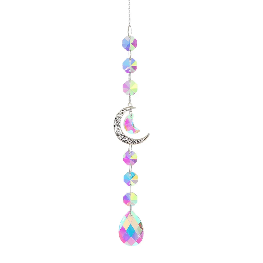 Crystal Windchime Ornament Hexagonal Feather Butterfly Hanging Wall Pendant