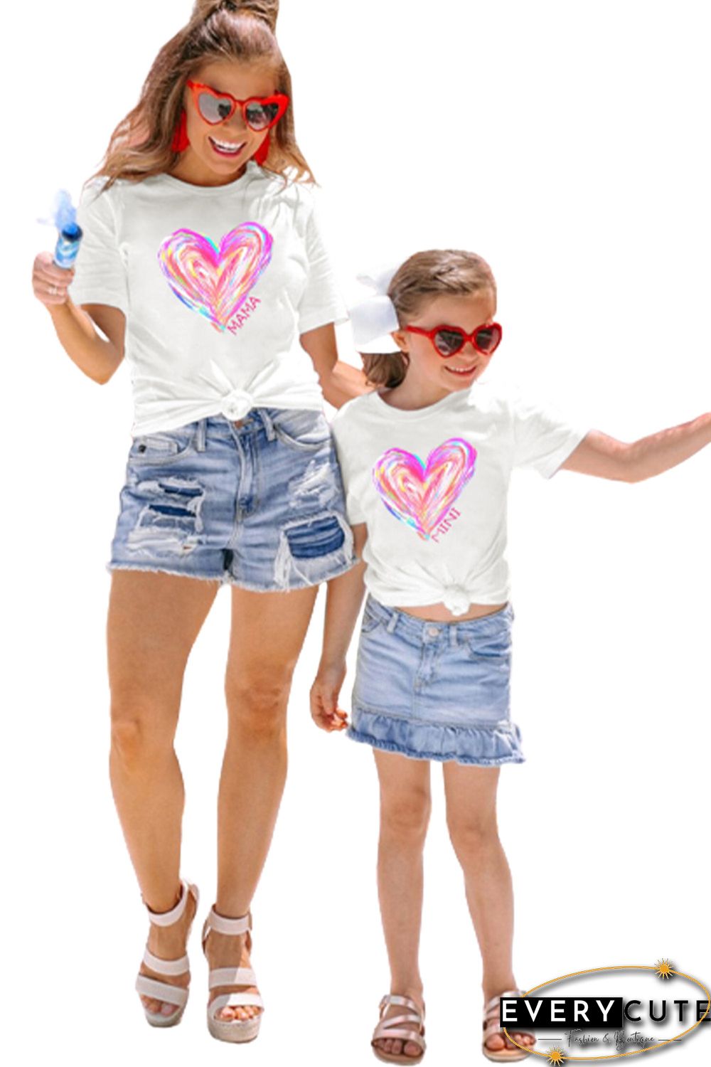 White MINI Brushstroke Heart Graphic Tee
