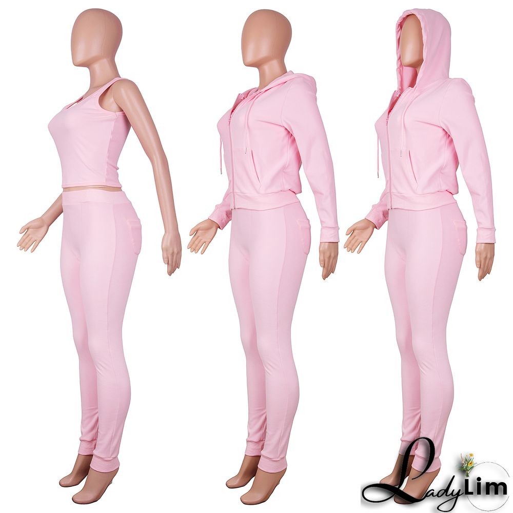 Women's Autumn/Winter Fleece Vest Hooded Three-Piece