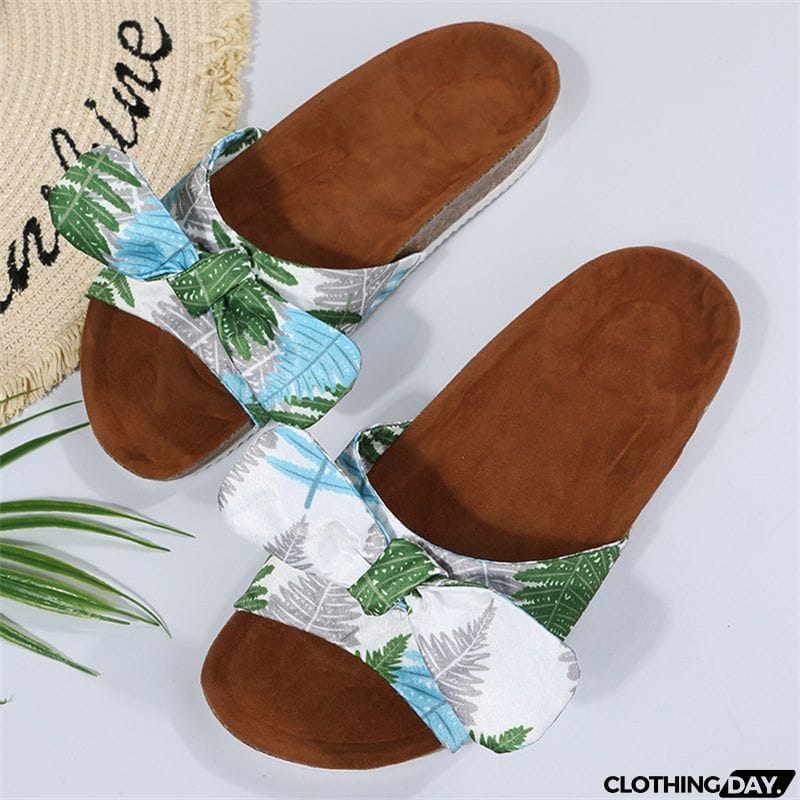 Fresh Print Lightweight Bowknot Women Slippers for Sandy Beach