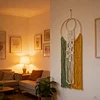 (Finished Product)Macrame Wall Hanging Boho Dream Catcher Hand Woven Leaf Tapestry Modern Aesthetic Tassel Wall Decor for Home Bedroom Living Room