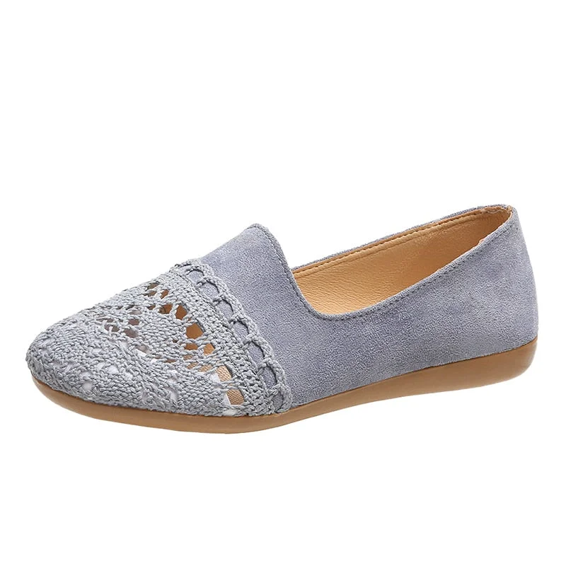 Hollow Out Breathable Loafers For Women 2022 Summer Canvas Soft Sole Ballet Flats Ladies Comfortable Slip On Casual Shoes Woman