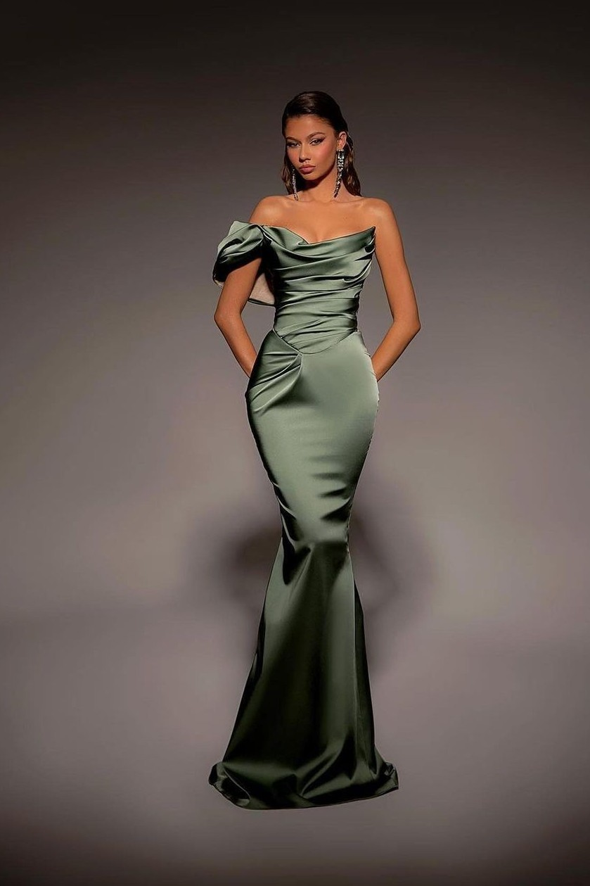 Oknass One Shoulder Strapless Long Mermaid Prom Dress With Pleated 