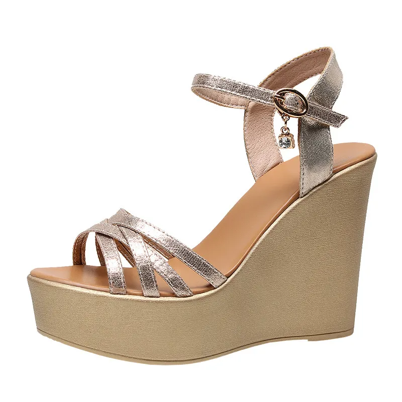 Breakj Breakj Super High Slope And 12Cm Fashion Cross With Small Size Women's Shoes One-Word Thick-Bottomed Waterproof Toe Women's Sandals