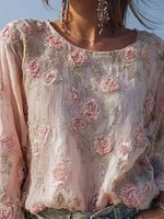 Vintage Boho Roses Embroidered Cozy Linen Tunic