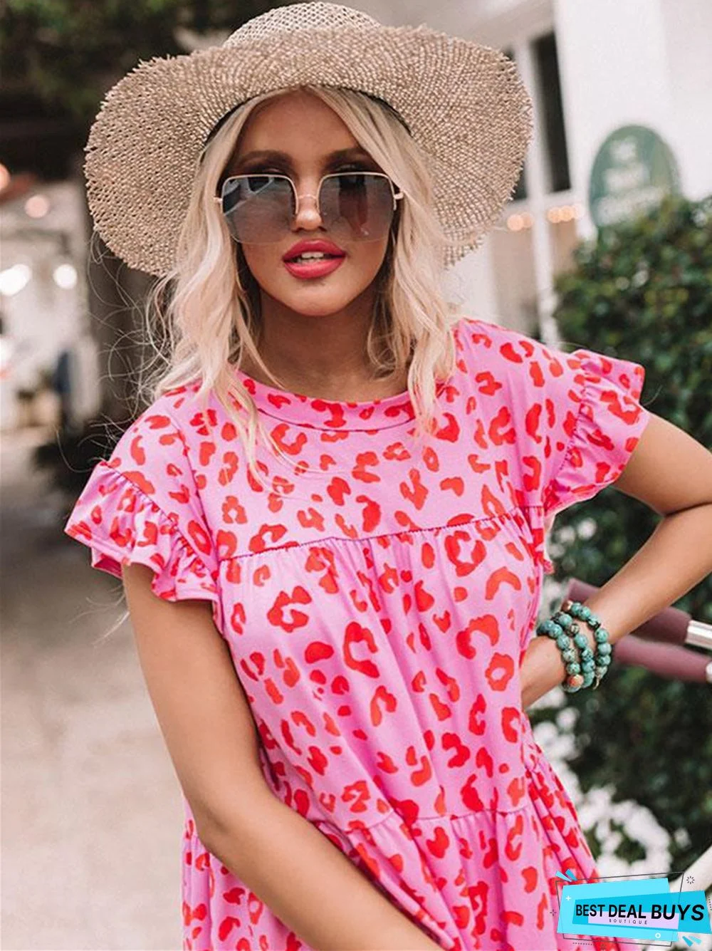 Women's New Loose Large A-Line Skirt Leopard Dress