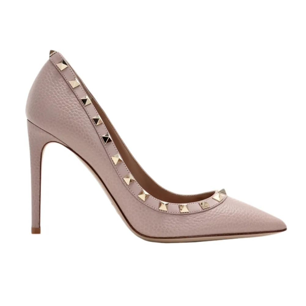 100mm Women's Sexy Pointy Toe Studs Stilettos High Heels Rivets Shoes Natural Lines-vocosishoes