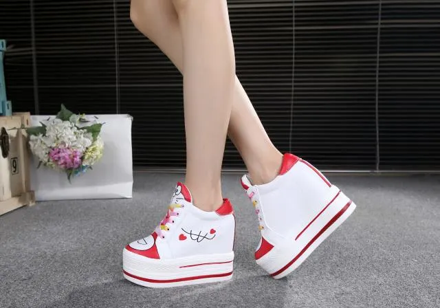 Women Sneakers 2022 Spring Autumn High Heels Ladies Casual Shoes Women Wedges Platform Shoes Female Thick Bottom Trainers W405