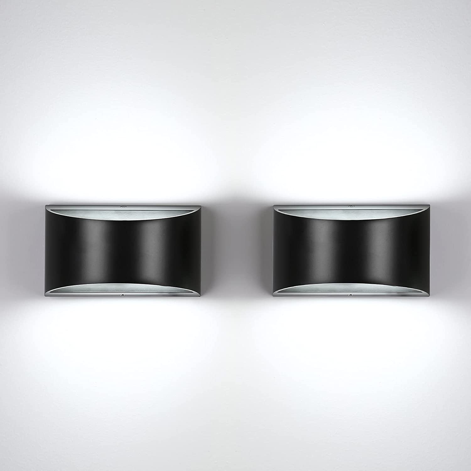 LIGHTESS Dimmable Wall Sconce Set of Black LED Wall Light Fixture  Aluminum Modern Wall Lamp for Bedroom Living Room Hallway, 12W Cool White