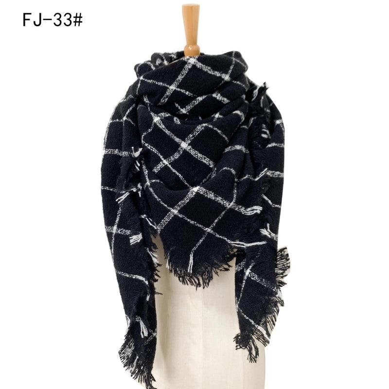 Hot Factory Direct Supply Autumn And Winter New Thickened Warm Circle Yarn Bristle Plaid Square Scarf For Women