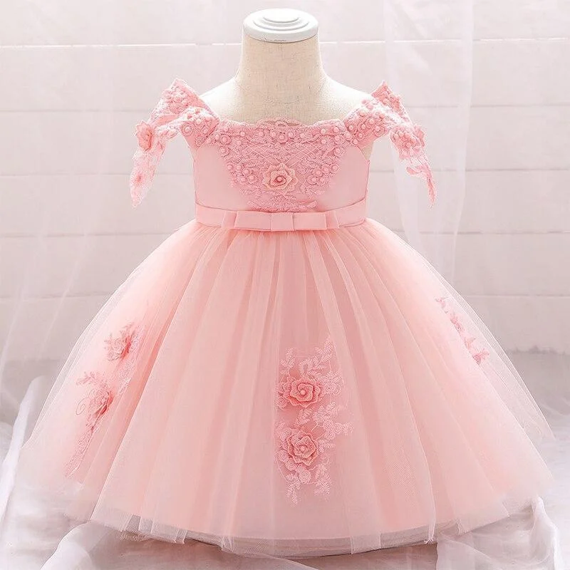 2021 Summer  Clothes Tulle Infant 1st Baptism Dress For Baby Girl Dresses Party And Wedding Flower 2 1 Year Birthday Dress Tutu 1108
