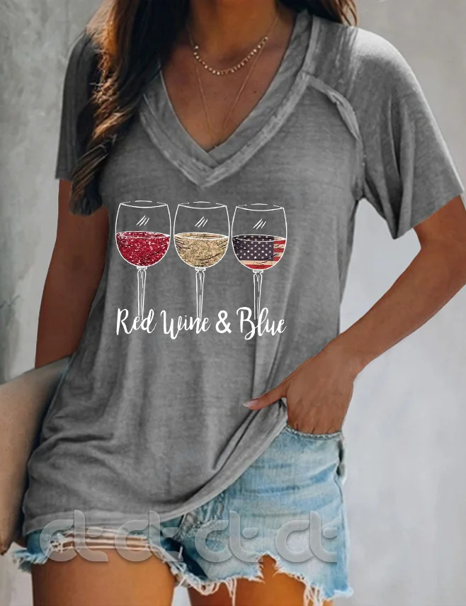 Red Wine & Blue 4th of July V-Neck Blouse socialshop