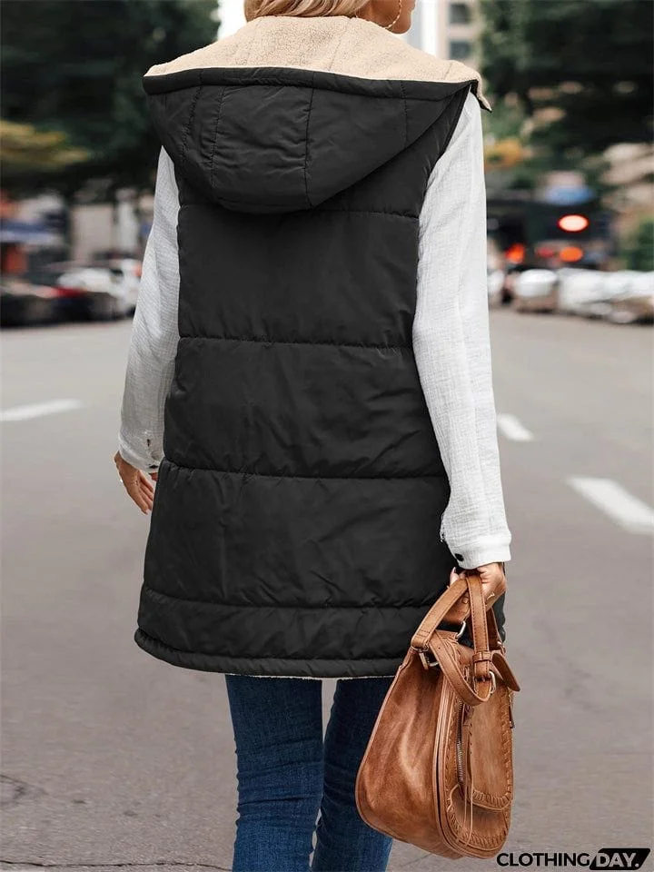 Sleeveless Zip-up Reversible Quilted Vest Puffer Jacket for Women