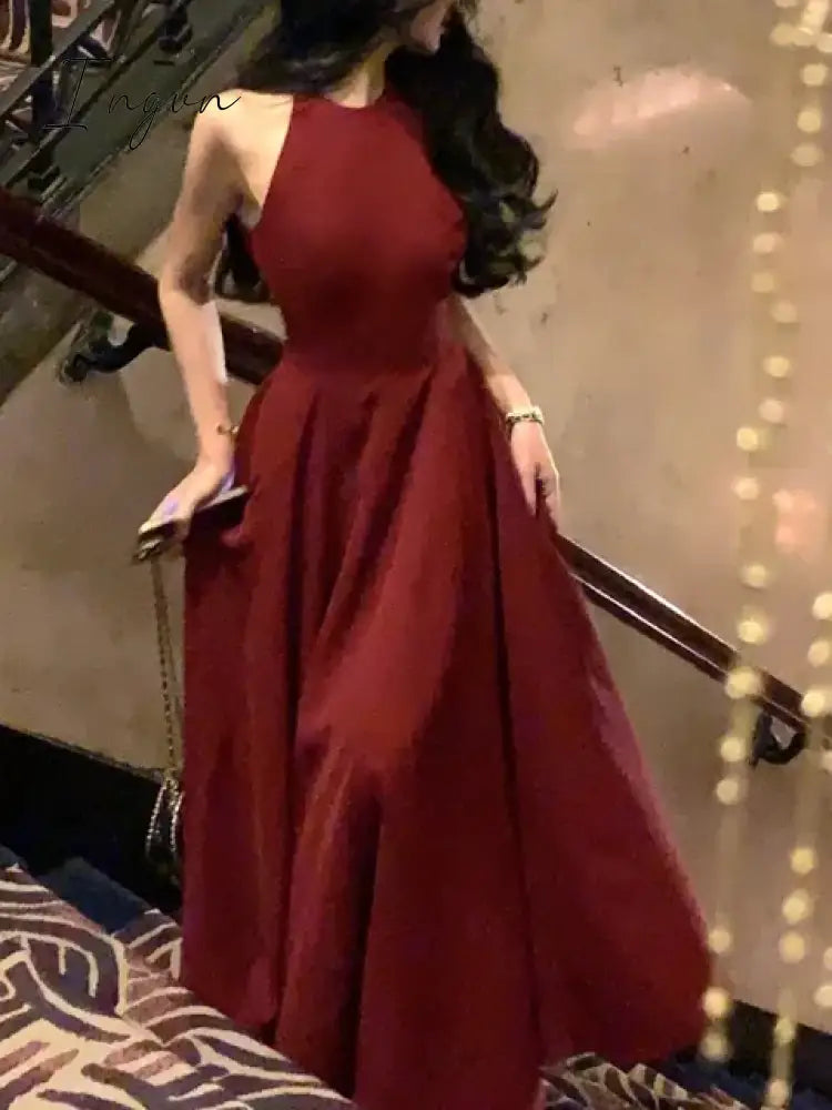 Fashion New Women Elegant Casual Midi Party Dress Sleeveless A-Line Solid Chic Birthday Prom