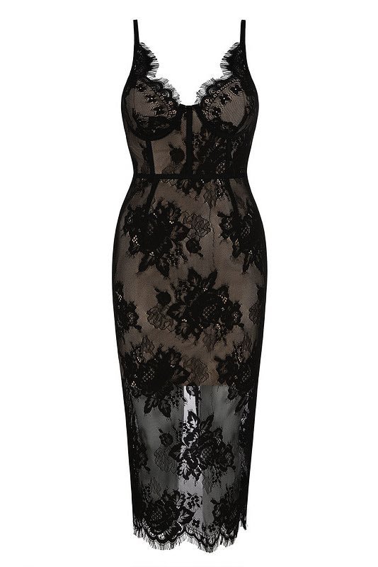 Black Sexy Lace Spaghetti Straps Bodycon Party Dress - Shop Trendy Women's Clothing | LoverChic