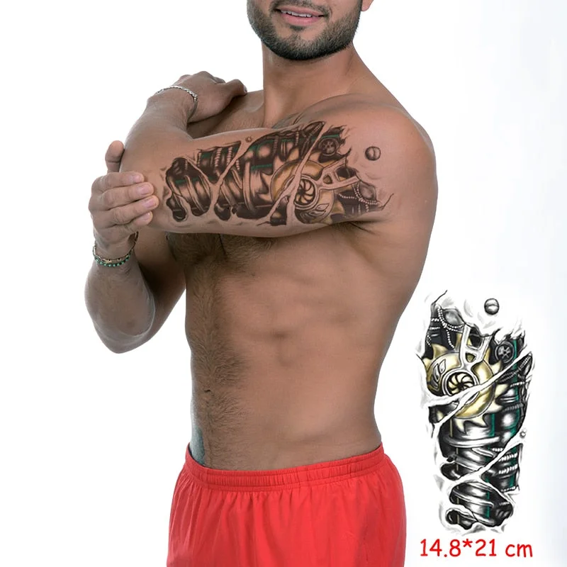 Temporary Tattoo Stickers Rudder Anchor Ocean Waves Fake Tatto Waterproof Tatoo Back Leg Arm Belly Big Size for Women Men Girl