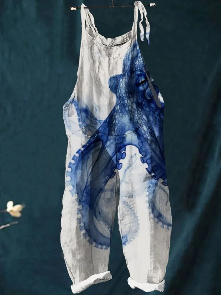Women's   Octopus   Art  Print Casual 100% Cotton Wide Leg Jumpsuit