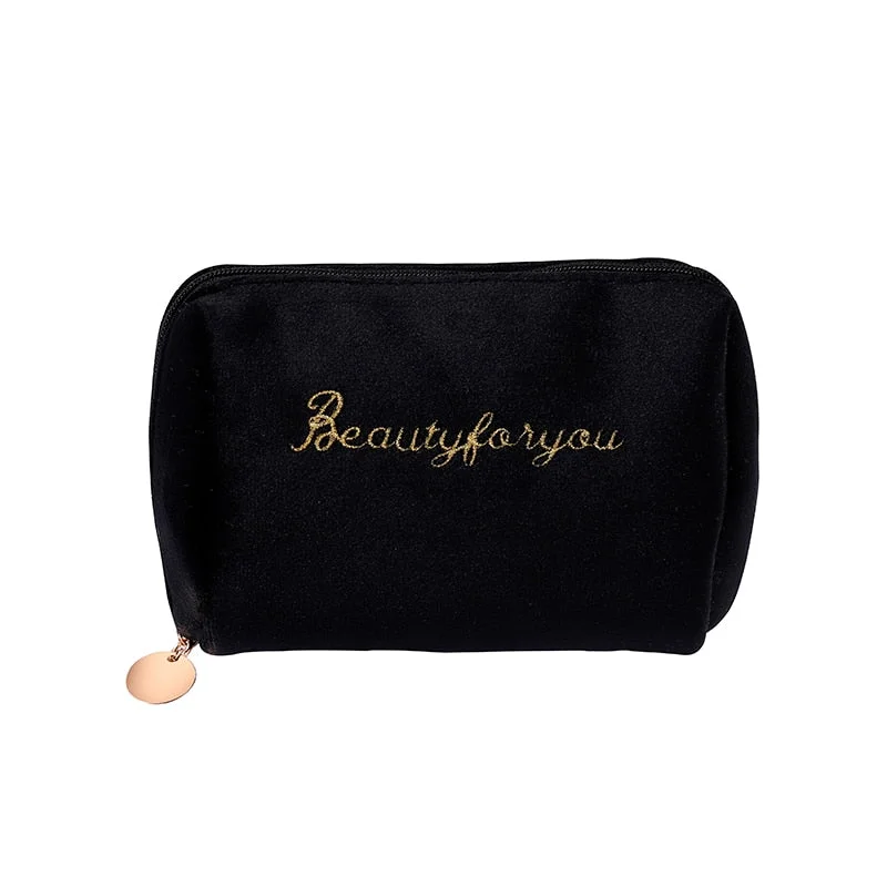 PURDORED 1 Pc Women Zipper Velvet Make Up Bag Travel Large Cosmetic Bag for Makeup Solid Color Female Make Up Pouch Necessaries