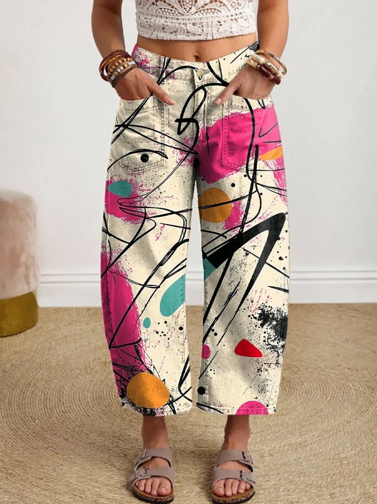 Women's Abstract Pattern Art Print Denim Jeans