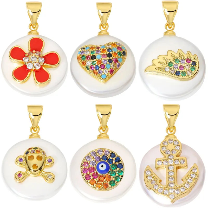 1 Piece 15.3*19.2mm Copper Zircon Heart Shape Eye Crab Pendant Jewelry Accessories