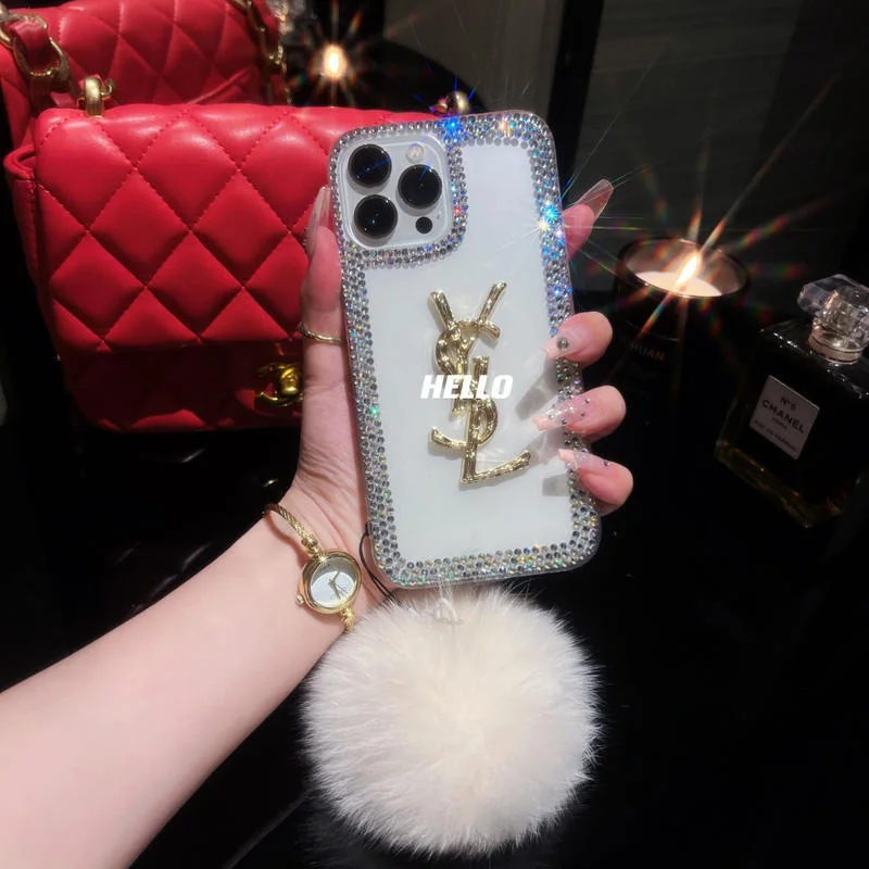 Shiny Diamond Logo Transparent Case with Fur Ball