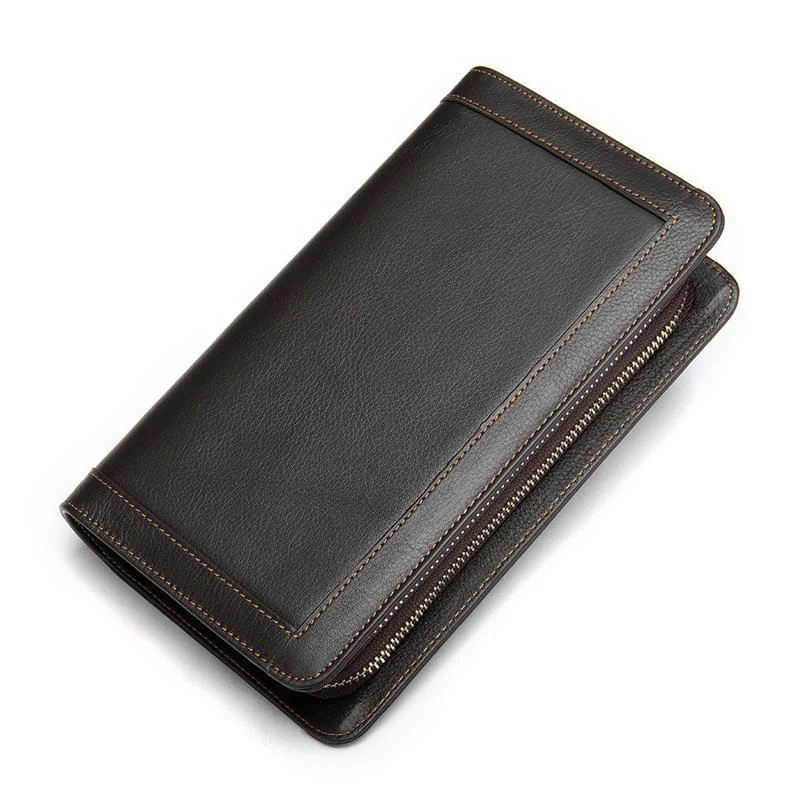 Men's Leather Wallet Double Zipper Design Clutch