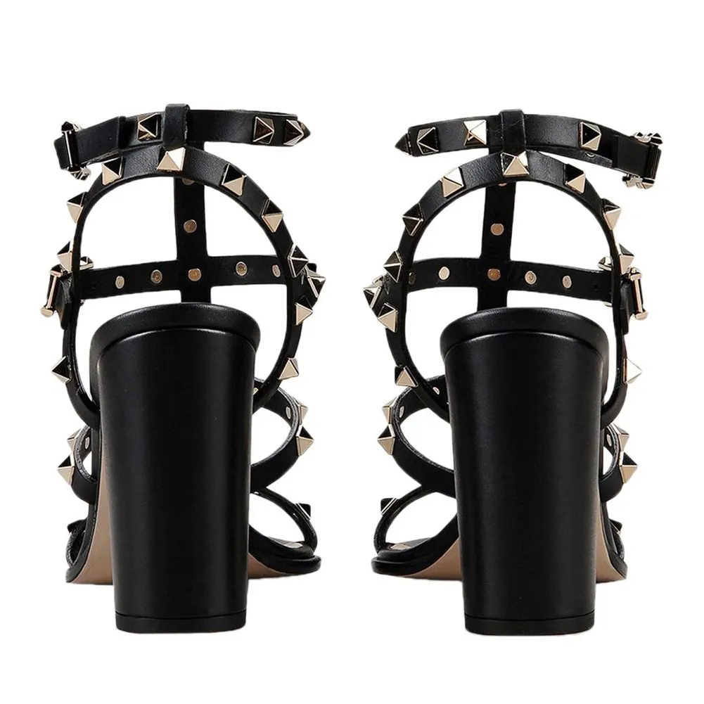 100mm Women's Rivets Block Heels Party Daily Summer Sandals-vocosishoes