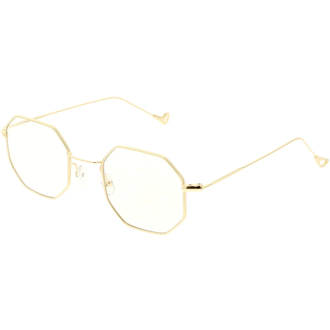 Premium Geometric Octagon Eyeglasses Ultra Slim Metal Clear Flat Lens 49mm
