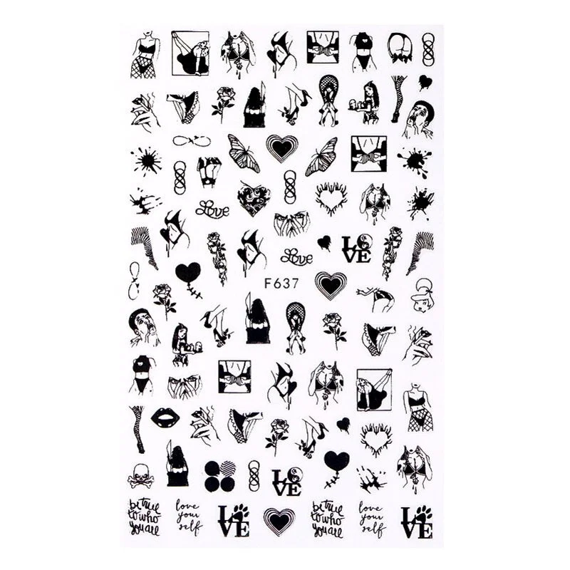 1PC Red/Black/White/Gold 3D Valentine Sticker For Nails Lover Sliders For Girls DIY Design Decals Nail Art Decoration