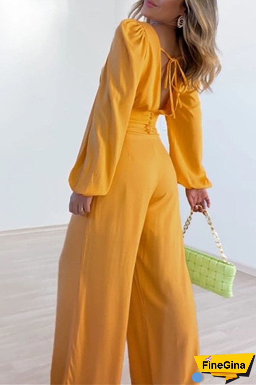 Work Elegant Solid Buttons V Neck Long Sleeve Two Pieces