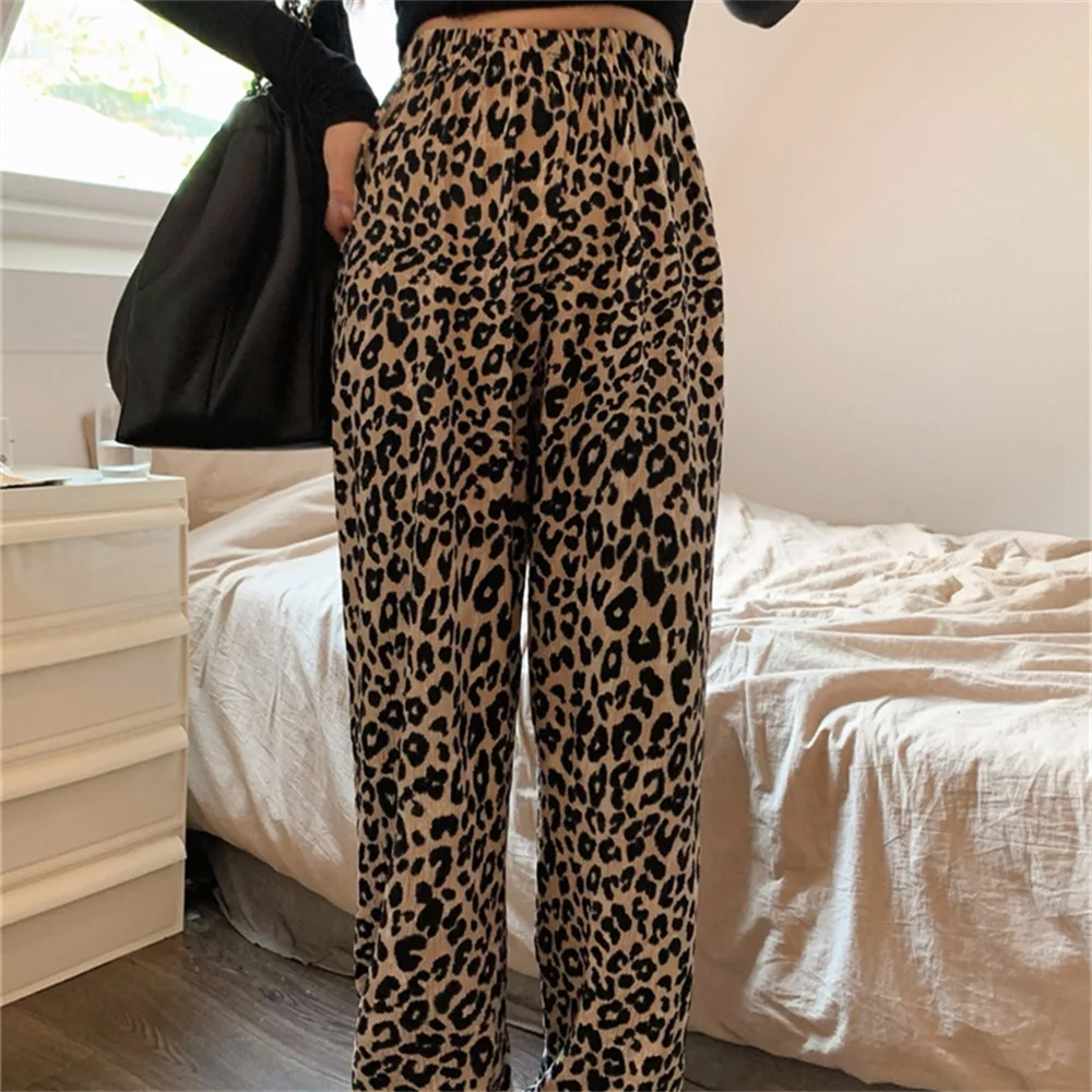 Jangj Alien Kitty High Waist Leopard Hot Pants Women Casual Hot Sale Animal Printed 2022 OL Loose Chic New Straight Summer Trousers