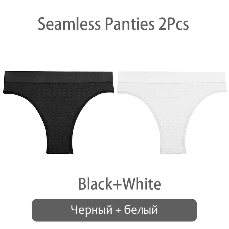 FINETOO 2Pcs/set Seamless Brazilian Panties S-2XL Plus Size Women T-back Underpants Ladies Soft Thongs Underwear Female Lingerie