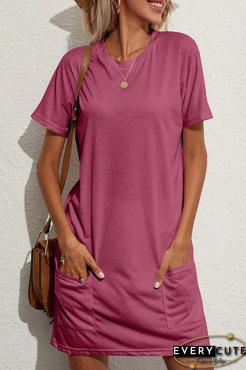 Fashion Solid Patchwork O Neck Straight Dresses(3 colors)
