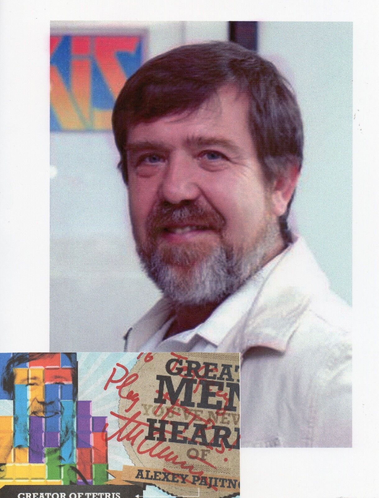 Alexey Pajitnov Autographed 3 x 5 Paper and Unsigned Picture Tetris Creator