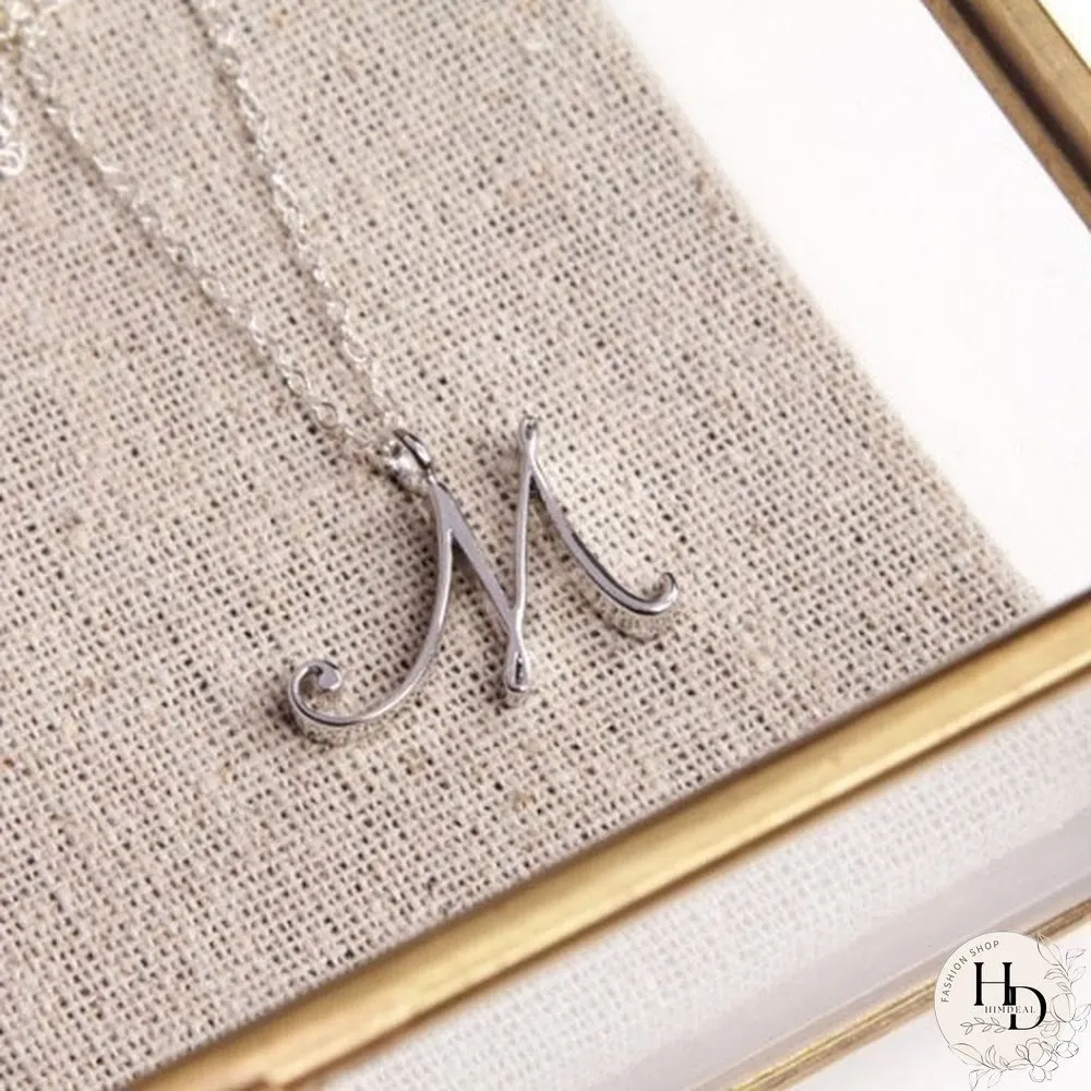 Letter Name Necklace Alphabet Initial Cursive Gold Silver Personalized Bridesmaid Gift