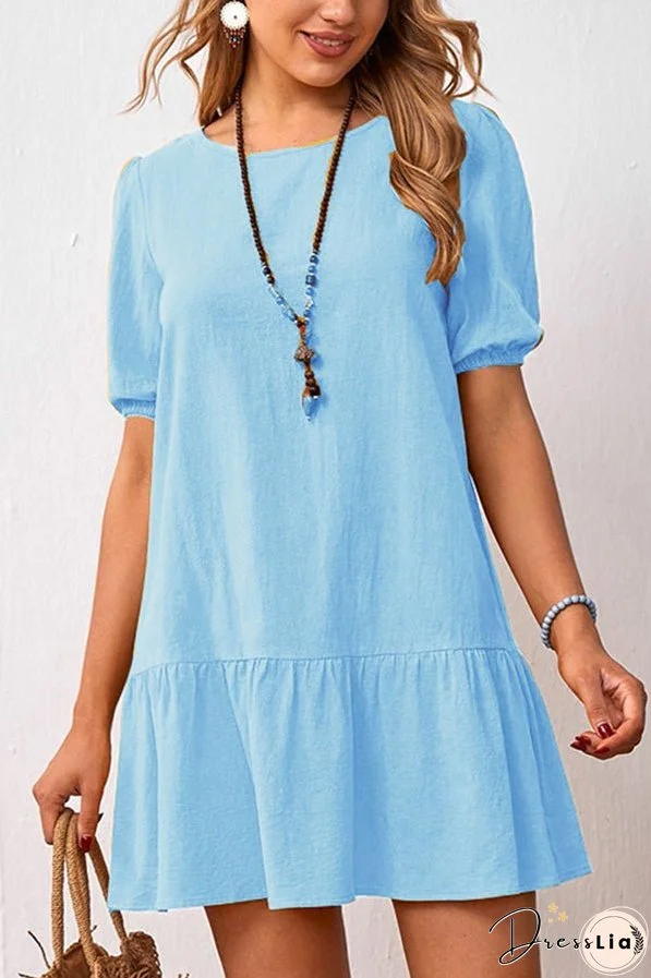 Solid Color Loose Waist Cotton Linen Round Neck Dress