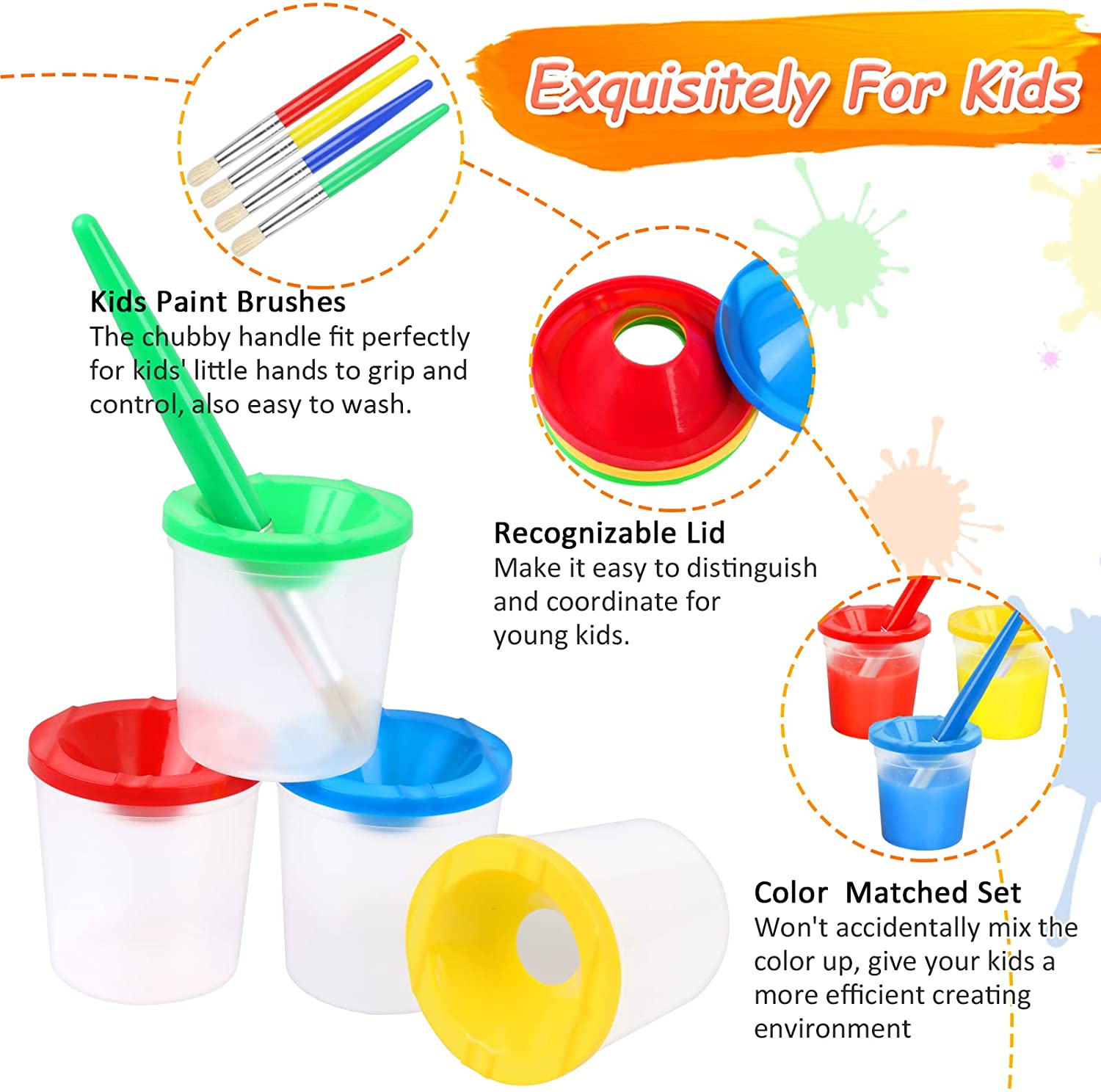 1 Set Spill Proof Paint Cups with Lids (4 Pieces)