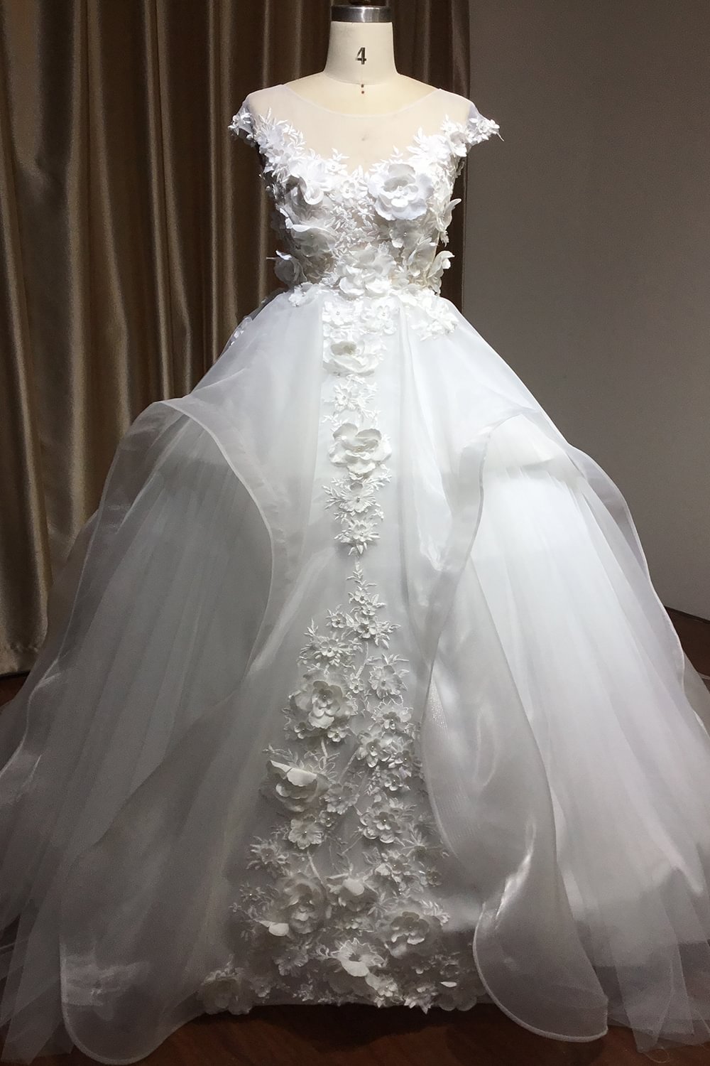 Bellasprom Cap Jewel Ball Gown Wedding Dress With Appliques Appliques Sleeves