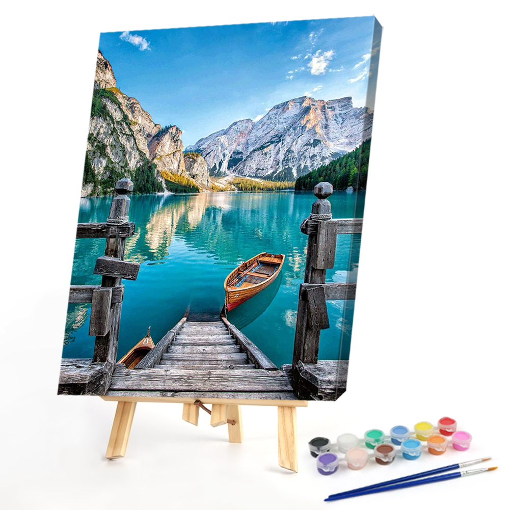 

40*50CM - Paint By Numbers - Mountain Lake Boat, 501 Original