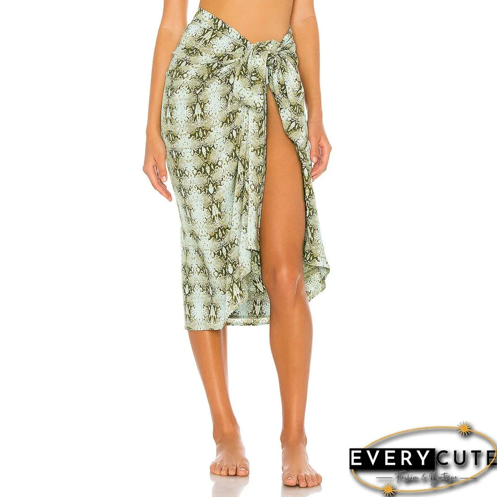 Khaki Snake Print Chiffon Beach Wrap Skirt