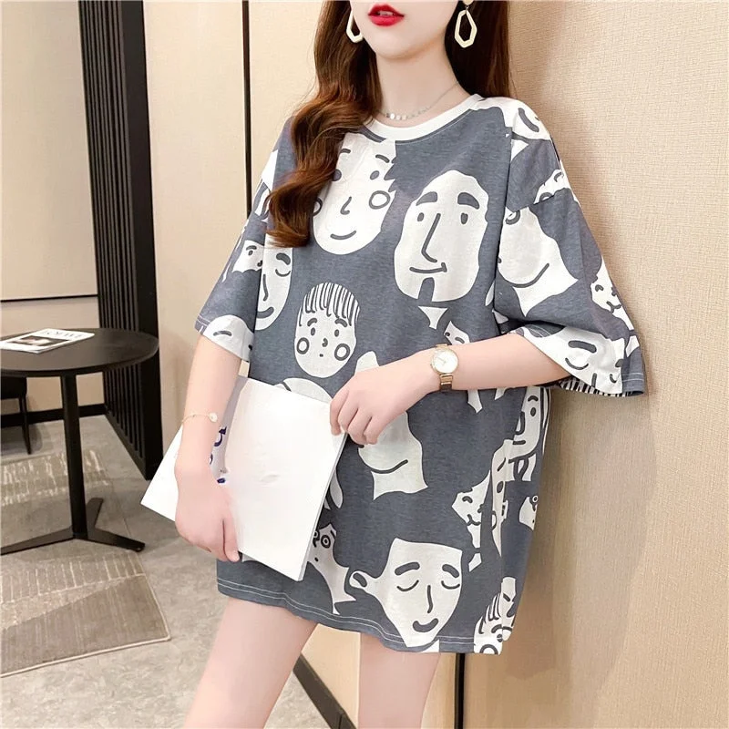 Summer T Shirt harajuku Short Sleeve Aesthetic Tops t-shirts Casual Loose TShirt Plus Size Graphic Tees Women hip hop streetwear