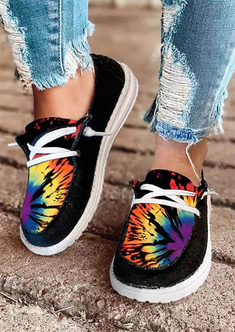 Reverse Tie Dye Rainbow Slip On Flat Sneakers