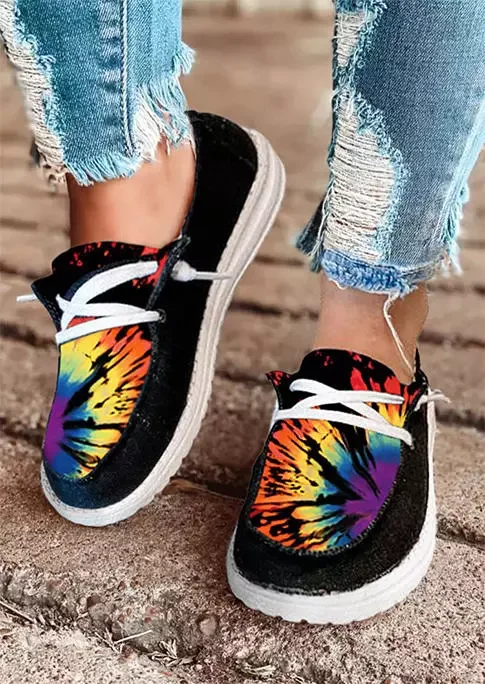Reverse Tie Dye Rainbow Slip On Flat Sneakers  Stunahome.com
