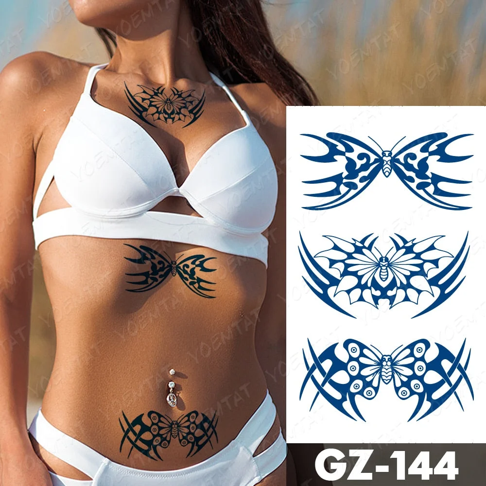 Juice Lasting Waterproof Temporary Tattoo Stickers Starry Sky Moon Flower Rose Flash Tattoos Woman Arm Ink Body Art Fake Tatto