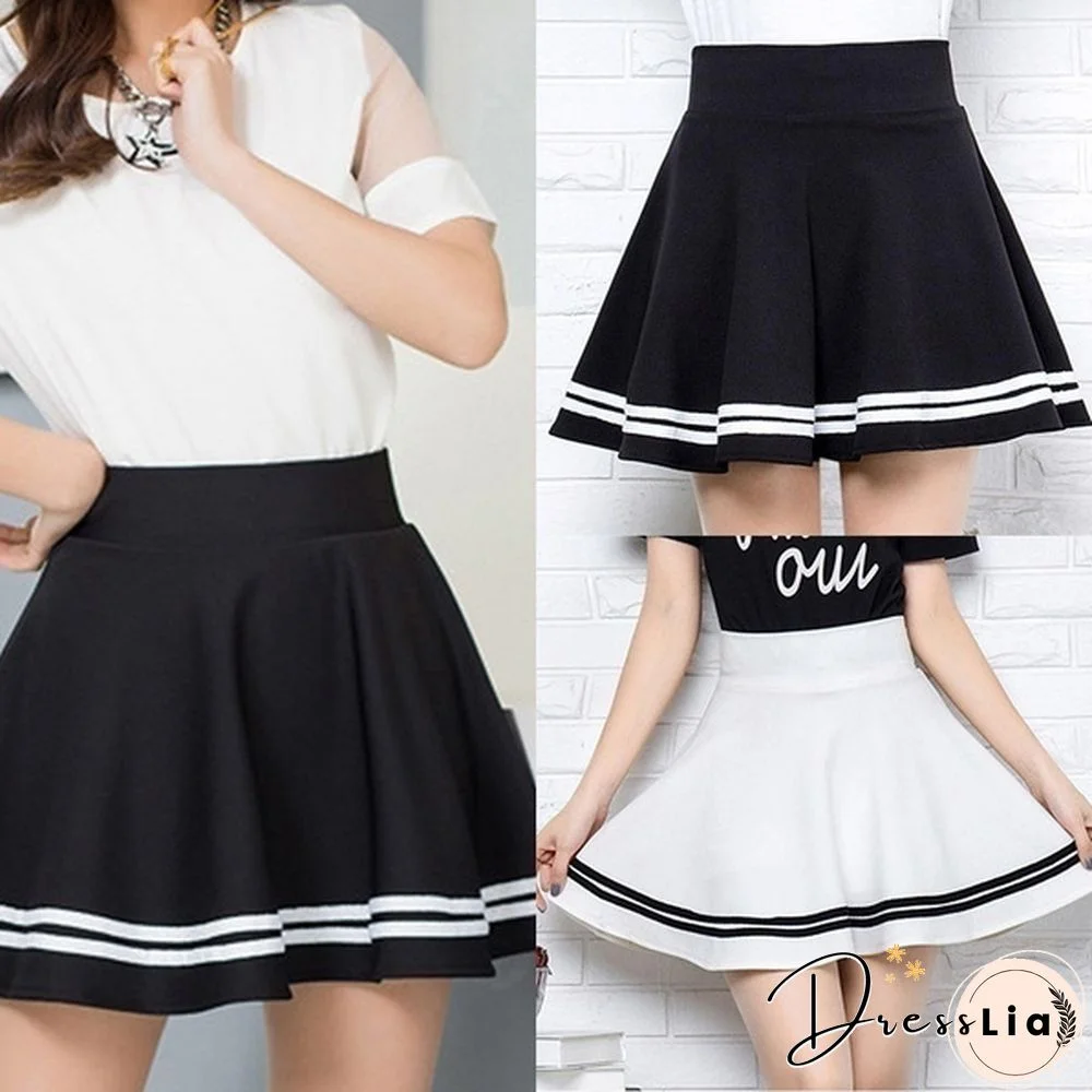 Summer Women Fashion Korean Version Style Pleated Skirt Solid Color High Waist Casual Mini School Skirt